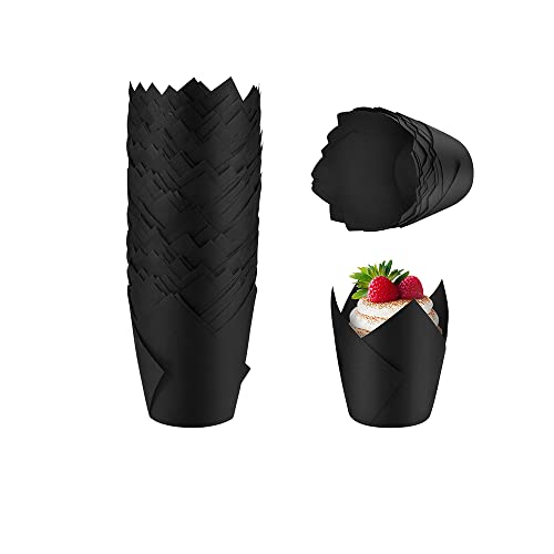 Baking Cups 100Count Cupcake Liners Standard Tulip Baking Paper Cupcake Greaseproof Muffin Liners for Wedding Birthday Christmas Party Baby Shower Anniversaries All Festivals, Black