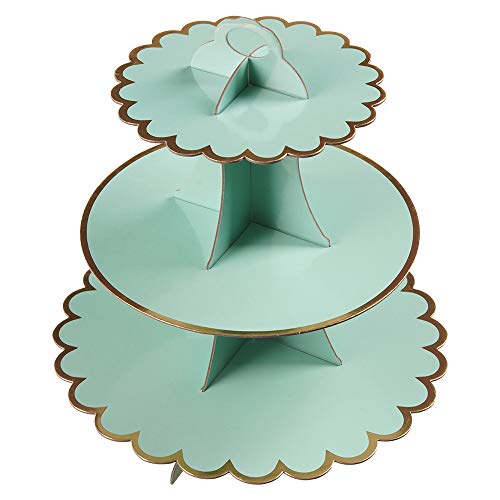 YLDW Cupcake Stand with Lace Trim, 3-Tier Cupcake Stand Display, Cardboard Cup Cake Tower Stand, Disposable Dessert Stand for Birthday Tea Party Baby Shower Treat Decorations, Mint Green - color: Mint Green