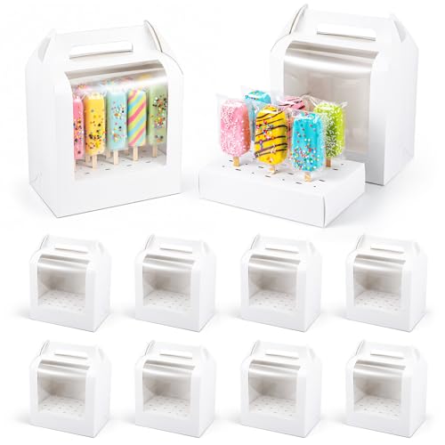 8 Pcs Portable Cake Pop Holder Boxes,Cakes Pops Boxes Packaging, Cakes Pop Display Stand with Clear Window,White Cakesicle Boxe