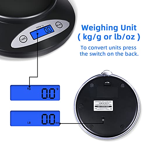 THINKSCALE 11lb Kitchen Scale with Bowl, 1g/0.1oz Backlit LCD for Baking