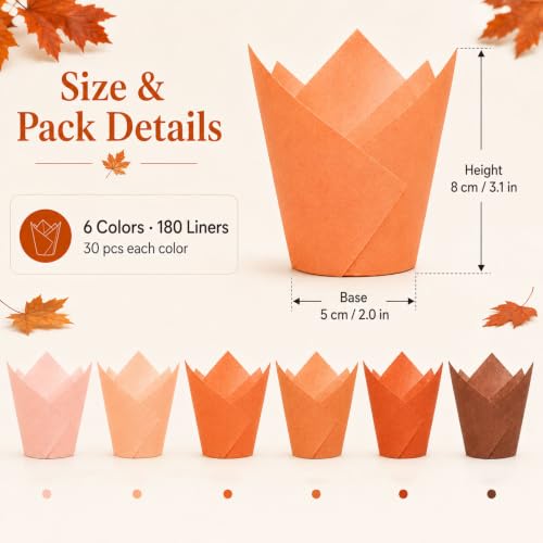 FYSUIMU 180Pcs Fall Tulip Cupcake Liners, Terracotta
