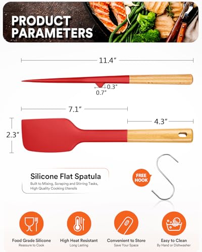 Badiano Silicone Heavy-Duty Spatula, Rubber Scraper for Nonstick Cookware - color: Red