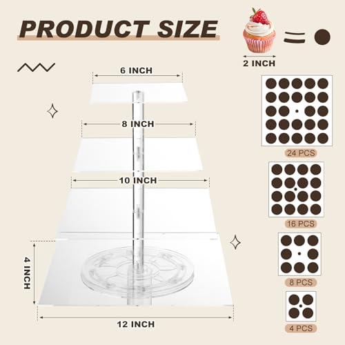 Tiered Cupcake Display Stand Rotatable Cake and Cupcake Tower Stand Combo Clear Acrylic Cake Holder with Tiered Tray for Dessert Pastry Birthday Wedding Party Table(4 Tire and Rectangle) - color: 4 Tire and Rectangle