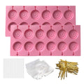 12 Capacity Silicone Lollipop Molds,Hard Candy Chocolate Sucker Mold with 2pcs 3.15 inch Lollypop Sucker Sticks,Candy Treat Bags,Gold Ties - color: 2PCS