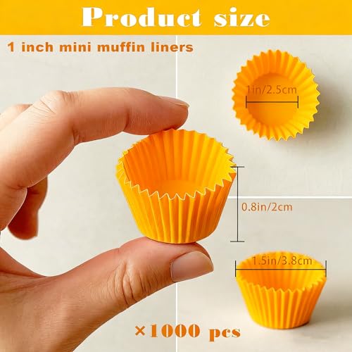 1000 Pcs 1 Inch Mini Muffin Liners,Muffin Liner for Baking White Cupcake Papers Baking Cup Liners,Used for 48 Cup Mini Muffin Pa (Yellow) - color: Yellow