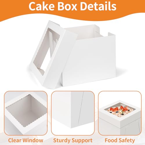 WINKIO 10 in Cake Box with Board, Cake Carrier Holder Container - size: 10×10×8 in, cake box and board, 4pcs