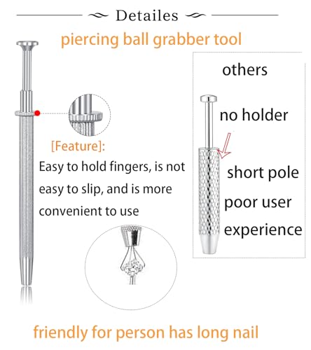 20g 16g 18g Piercing Taper Internal Threaded Piercing Taper Insertion Threader Tool Threadless Jewelry Changing Tool Horseshoe Nose Ring Labret Earring Studs Applicator Piercing Ball Grabber - color: C1- Graber + Insertion Threader Tool