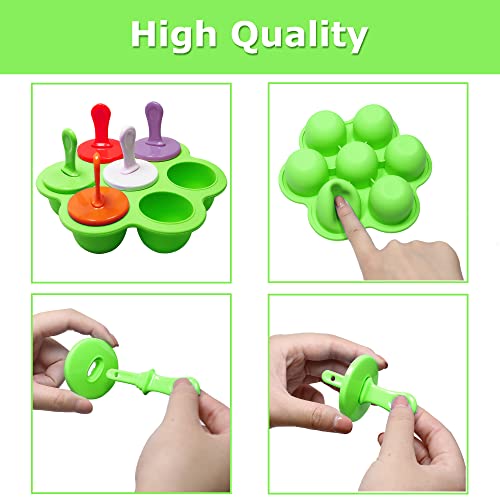 Silicone Popsicle Molds 7-cavity DIY Ice Pop Mold with Colorful Sticks For egg biting ice cream molds storage containers non stick cake molds (Green) - color: Green