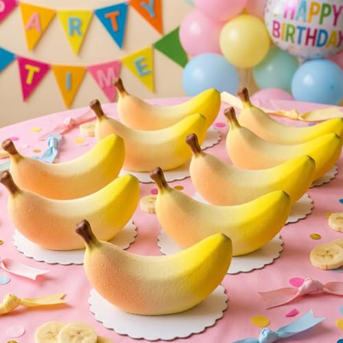 Palksky Banana Silicone Molds, 12 Cavity 3D Banana Shape Baking Mold for Chocolate, Cake, Dessert, Pudding, Bread, Ice Cube, Non-Stick Fruit Pastry Molds - size: 1 Pack Banana