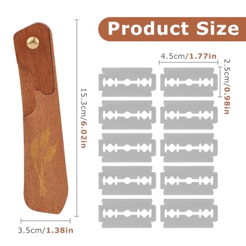 Wooden Bread Lame,Reusable Dough Scoring Tool,Sourdough Scoring Tool with Screw Lock & 10 Razor Blades,Handcrafted Bread Scoring-Tool for Sourdough Breads Baking