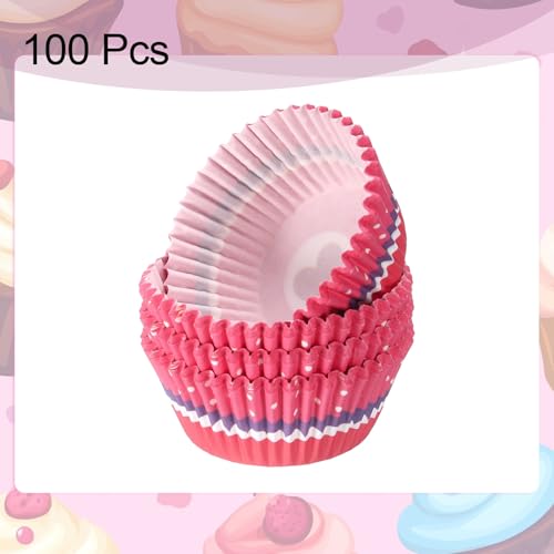 HARFINGTON 100 Count Cupcake Liners Cupcake Cups Pink Heart - color: Pink Purple