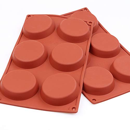 homEdge 6-Cavity Disc Shape Silicone Mold, 3 Packs Disc Cake, Gustard, Resin Coaster, Tart, Handmade Soap Molds-Brown