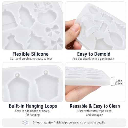 3 Pcs Christmas Resin Molds Silicone Ornament DIY Crafting Set - color: White