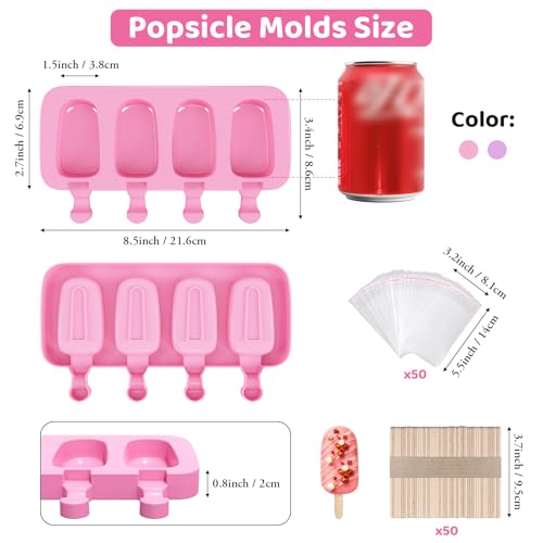 Ouddy Life Popsicle Molds Set of 2, Ice Pop Molds Silicone Cake Pop Mold - color: Purple, Pink