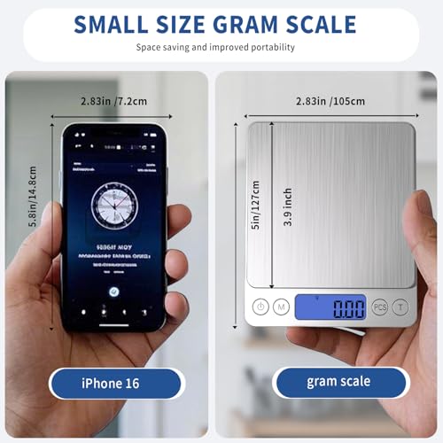 Gram Scale Small Digital Food Scale, 500g by 0.01Gram/0.001Ounce, Accurate Weighting, MEIYA Multifunction Kitchen Scale for Jewelry/Baking/Soap, 9 Units, Tare Function, LCD Display, Including Battery - style: 500g / 0.01g Silvery