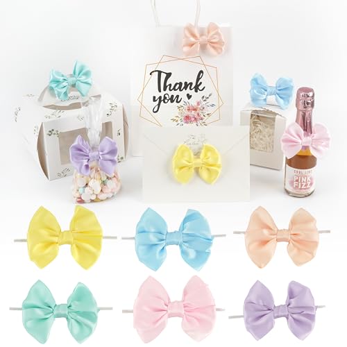 AIMUDI Pastel Bows 3.5" Satin Bows with Twist Ties 6 Colors Pastel Bow for Gift Wrapping Crafts Treat Bags Candy Cake Pop Premade Bow for Easter Day Baby Shower Birthday Spring Decoration, 60 PCs - color: Pastel