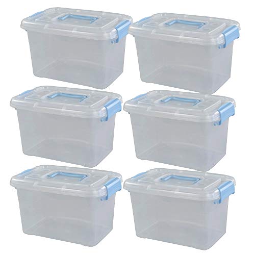 5L Plastic Storage Bin with Lid, Clear Box with Carry Handle Set of 6 - color: Light Blue