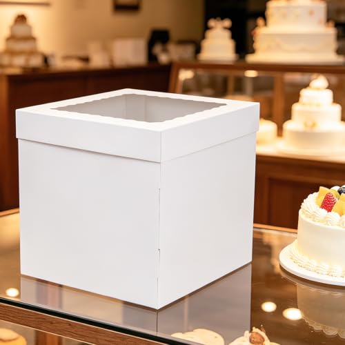 JCD 12x12x12 Corrugated Tall Cake Boxes for 10in Multi Layer Cakes with Clear Window - size: 12*12*12inch/4pcs