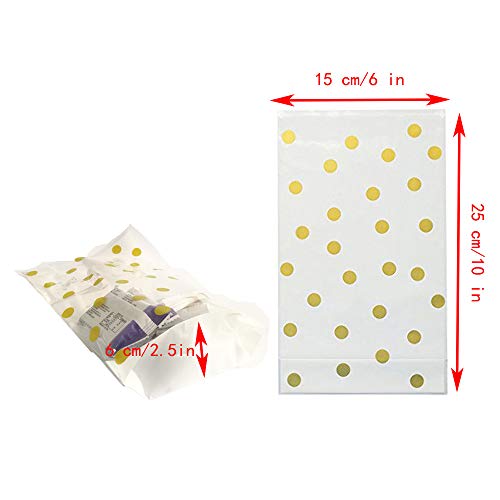 Gold Polka Dot Clear Cello Candy Favor Bags,Cellophane Cookie Treat Plastic Bags,With Gold Twist Ties, Pack of 50 - color: Gold Polka Dot/50PCS
