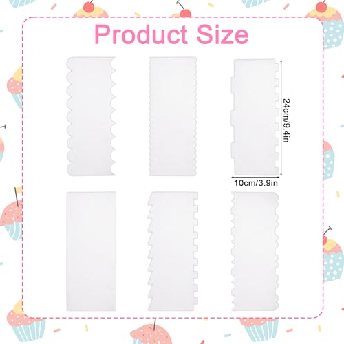 6pcs Acrylic Cake Scrapers Set, 9.4x3.9in Clear Double Sided Cake Icing Smoother with 12 Shapes for DIY Butter Cream Frosting Icing Mousse Dessert Decoration Baking Projects
