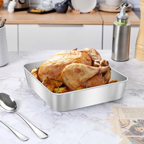 Herogo 8"x 8" Square Cake Pan, Stainless Steel Baking Pan Set of 2 - color: Silver, size: 8" x 8" x 2"