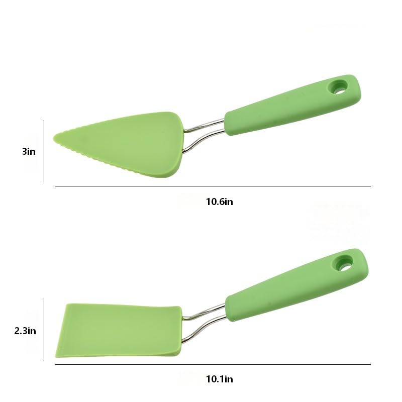 Sliding Pizza Shovel Set, Pointed and Square Head Spatula for Pizza, Pastry, Bread with Silicone Blade, Green, 2 Piece