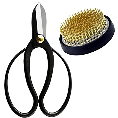 Wazakura Ikebana Tool Kit, Koryu Scissors and Brass Kenzan 2.4in - color: Koryu+brass Kenzan 2.4" (61mm)