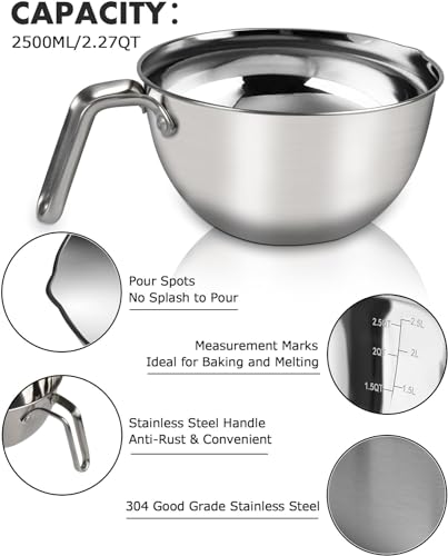 Marsheepy 2.3QT Double Boiler Melting Pot with 3.6QT Stainless Steel Pot - size: 2500ML