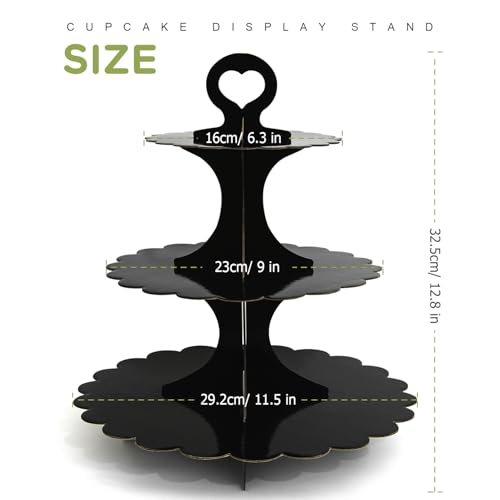 Cupcake Stand Black 3-Tier 2-Pack, Cardboard Dessert Display Tower - color: Black 2 Pack
