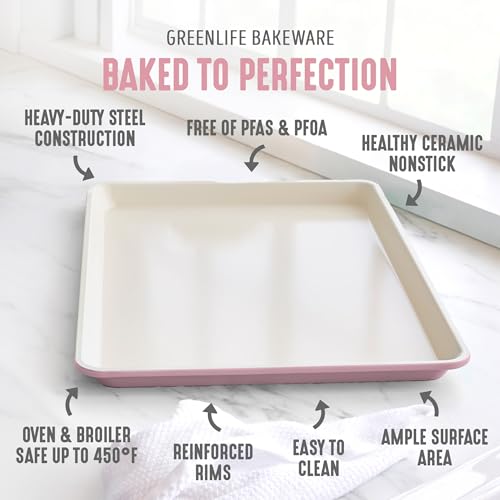 GreenLife 18” x 13” Ceramic Nonstick Half Cookie Sheet, Pink - color: Pink, size: 18" x 13" Half Baking Sheet
