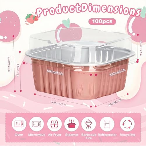 100Pack 5oz Champagne Mini Cake Pans with Lids Baking Cups Aluminum Foil Pans Tins, Individual Dessert Cups Containers for Sales,Party,Picnics - color: Champagne