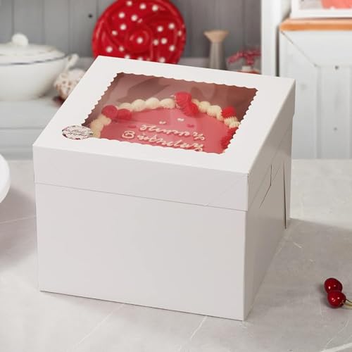 12 Pack Cake Boxes 12 Inch, 12x12x12 Inch Cake Box with Window White Tall Cake Carrier with Lids for Tier Cakes Disposable Containers for Birthday, Party, Halloween, Christmas, Wedding, Business - size: 12*12*12in