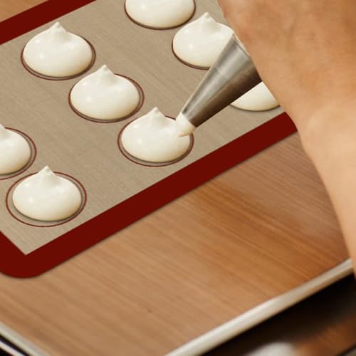 Silicone Baking Mat Macaron - Set of 3 (2 Half Sheet Liners and 1 Quarter Sheet), Non Stick Silicon Cookie Oven Liner For Macaroons, Bake Pans, Pizza, Toaster, Cake and Bread Making (Red) - color: Red
