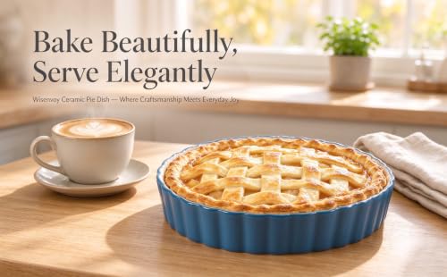 Wisenvoy Pie Pan Tart Pan Quiche Ceramic Pie Dish Pie Plate Tart Pans 9 inch Deep Dish Pie Pan Quiche Pan - color: Blue