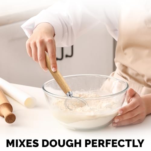 Zulay Kitchen Double-Eye 13" Danish Dough Whisk - color: Acacia | Double Eye