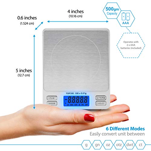 Smart Weigh Digital Pro Pocket Scale 500g x 0.01g – 6 Units: g, oz, gn, ozt, DWT, ct – High Precision for Kitchen, Herbs & Jewelry – Includes Hold/Counting, 2 Trays & Batteries (Pack of 2) - size: 500 Grams (Pack of 2)
