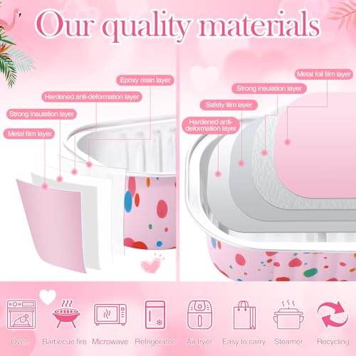 Tioncy 50 Set Mini Pink Dot Loaf Pans with Lids Spoons Stickers 6.8oz - style: Pink Dot