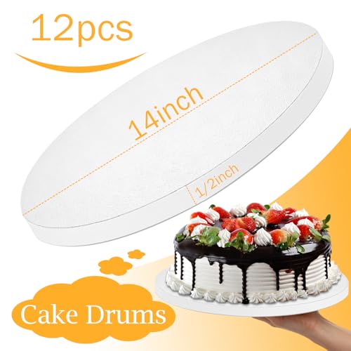 12PCS 14 Inch Round Cake Drums, Thick Sturdy Cardboard Base, Food Grade Cake Boards, Ideal for Baking, Decorating, Wedding, Party, Gifting and Daily Use - size: 14 Inch