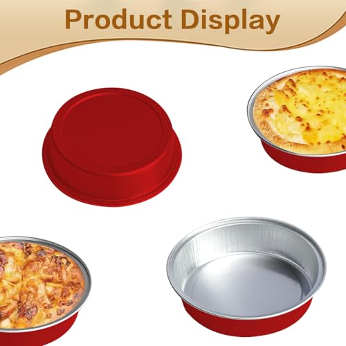 Mini Cake Pans With Lids And Spoons, Baking Tins For Round Small Desserts 7 Oz Aluminum Foil Baking Pans Disposable Ramekins Individual Cake Containers Holders For Tart Quiche Flan (50, Red) - color: Red