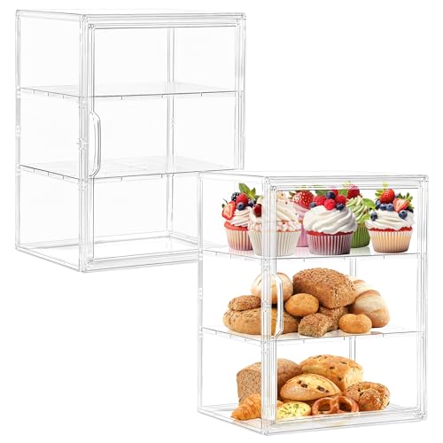 Bread Box for Kitchen Countertop, 3 Layers Pastry Display Case, 2 Pack - size: 3tier 2pcs