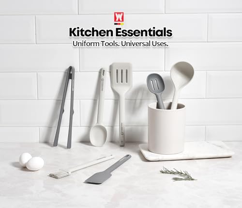 Wagensteiger Light Gray Silicone Cooking & Serving Spoon: Cooking Utensil with Heat Resistant, Non-stick Cookware Safe, Gentle Head Design, BPA Free (12.60inch x 3.15inch) - size: 12.60inch x 3.15inch