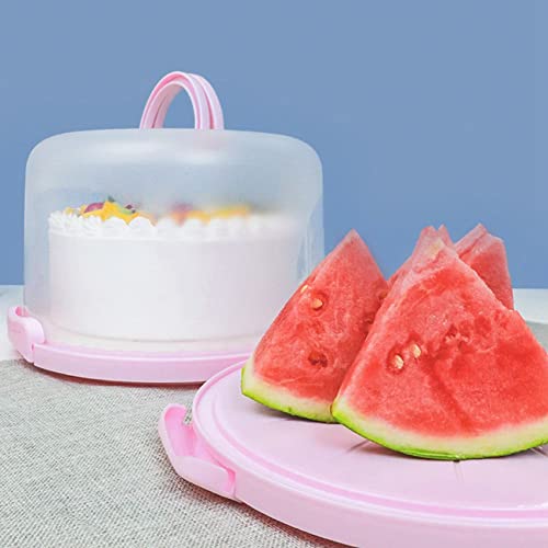 Cake Carrier Round Cake Stand Plus Height Cake Container with Cupcakes Pad, Handle, Lid Reusable Package Box for Transporting Desserts,Pie,Toast,Fruit - color: 10 inch Pink