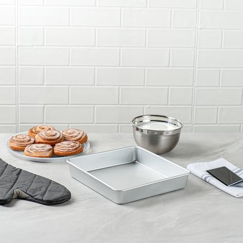 Restaurantware Square Aluminum Cake Pan - 10 x 10 x 2 Inch - Professional Brownie Pan - Straight-Sided Baking Pan - Even Heat Distribution - Silver - size: 10"