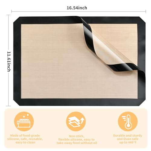 Luckyiren 2-Pack Silicone Baking Mats – Non-Stick Reusable Oven Liners for Half Sheet Pans (16.54" x 11.62"), BPA-Free Silicone, Easy to Clean, for Cookies, Roasted Veggies, Pizza & More - color: Black/Beige, 0.4mm