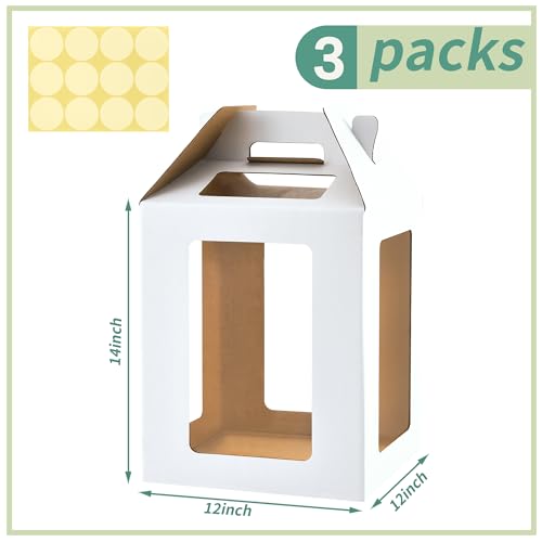 XININSUN Tall cake boxes for tier cakes 12x12x14 Inch with 6 Windows 3Pack - color: white-12inch-3Pack