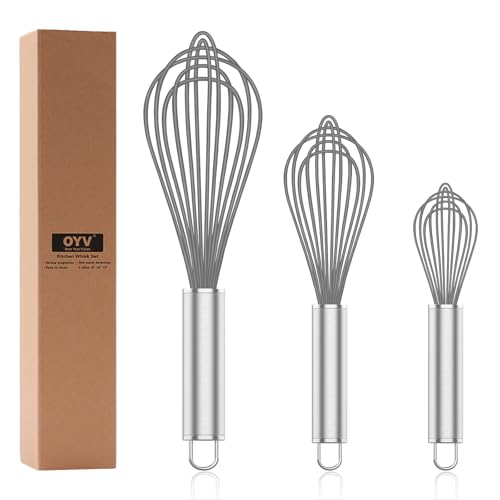 OYV Grey Silicone Whisk Set of 3, 8/10/12 Inch, Non-Scratch - color: Premium(Grey Pack)