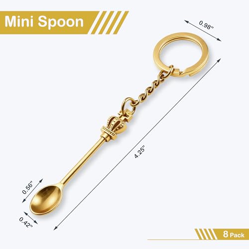 8 Pack Tiny Mini Spoon Keychain with Split Key Rings - color: Gold