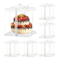 JCD 6 Pcs 2-Layer Tall Cake Packaging Boxes,8x8x9in Clear Cake Box with Ribbon,PET Cake Carrier Transport Container for Tiered Cake (White Lid, 8 * 8 * 9inch/6Pcs) - size: White Lid 8inch/6Pcs