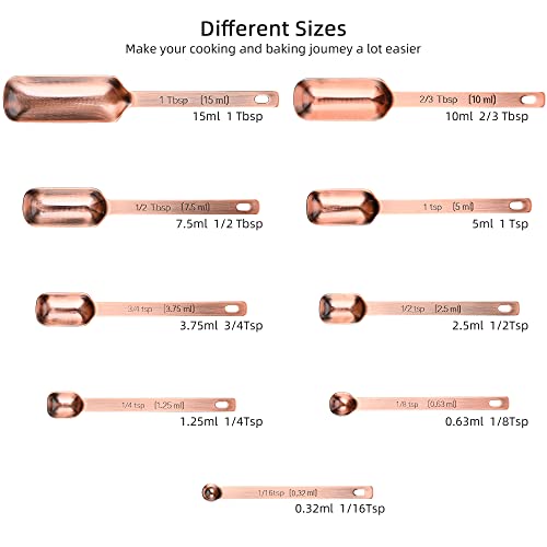 Measuring Cups and Spoons Set, Copper Measuring Cups and Spoons Set for Dry & Liquid, Metric&US 7 Stainless Steel MeasureR Cup&9 Spoon Leveler & Measure Enquivalents for Kitchen & Baking - color: Copper