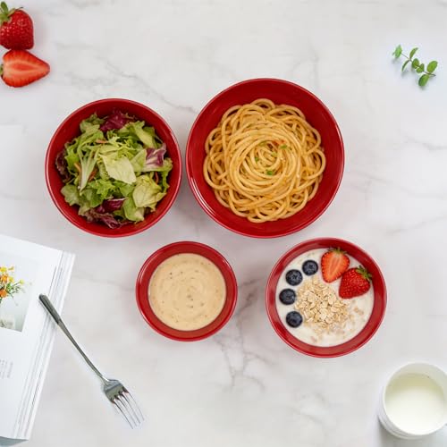 4-Piece Classic Plastic Bowls with Lids – 8/16/24/32oz - color: Red